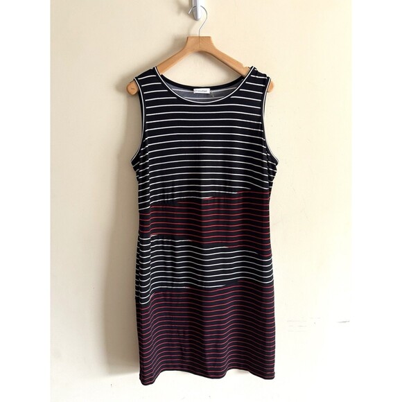 Calvin Klein Dresses & Skirts - Calvin Klein Mixed Stripe‎ Tank Dress Black Red White Stretchy Sz Plus 16W